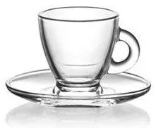 Стъклена чаша за кафе / топли напитки с чинийка 95мл -6бр. ROMA S1