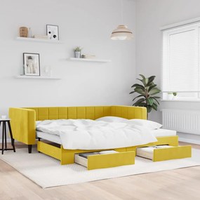 3196751 vidaXL Канапе с изтеглящо легло и чекмеджета жълто 100x200 см кадифе