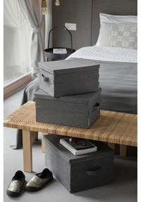 Сива текстилна кутия за съхранение с капак 35x19x26 cm Soft Storage – Bigso Box of Sweden