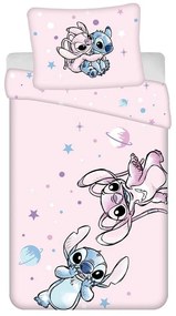 Розово единично памучно детско спално бельо 140x200 cm Lilo a Stitch "Universe" – Jerry Fabrics