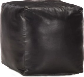 248128 vidaXL Пуф, черна, 40x40x40 см, естествена козя кожа
