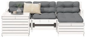 3250497 vidaXL Градински комплект диван от 5 части, бял, масивно дърво бор