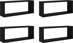 807137 vidaXL Стенни кубични рафтове, 4 бр, черни, 60x15x23см инженерно дърво