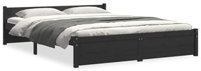 815053 vidaXL Рамка за легло, черна, дърво масив, 150x200 cм, King Size