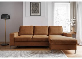 Оранжево-кафяв разтегателен ъглов диван от рипсено кадифе (десен ъгъл) Lofty Lilly – Miuform