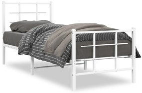 355618 vidaXL Метална рамка за легло с горна и долна табла, бяла, 75x190 см