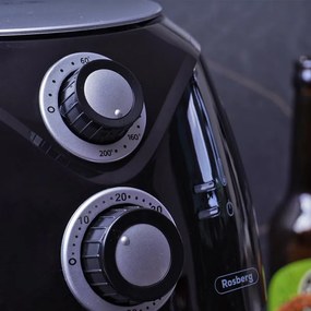 Фритюрник с горещ въздух Air Fryer Rosberg Premium RP51980C, 1600W, 2.6 литра, 80°C~200°C, Таймер, Черен