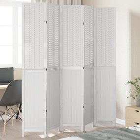 358728 vidaXL Разделител за стая, 5 панела, бял, дърво пауловния масив