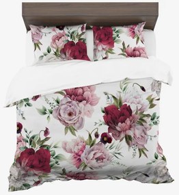 Спално бельо от синтетичен памук с десен на розови божури – бяло 3 časti: 1ks 160x200 + 2ks 70x80