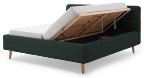 Тъмнозелено двойно легло 160x200 cm тапицирано с място за съхранение с включена подматрачна рамка Mattis Cord – Meise Möbel