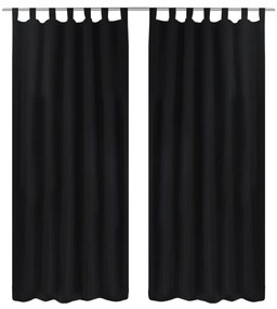 2 бр черни завеси от микросатен с "уши", 140 x 245 см