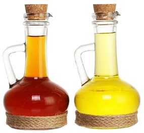 Oil and Vinegar Set DKD Home Decor Кристал Естествен Прозрачен Kорк 2 Части (9 x 9 x 16 cm) (320 ml)