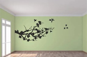 Стикер за стена в интериора клон на дърво и летящи птици 100 x 200 cm