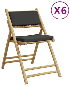 3208926 vidaXL Сгъваеми бистро столове 6 бр тъмносиви възглавници бамбук