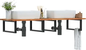 3302837 vidaXL Стенен рафт за мивка, стомана и масивно дърво акация