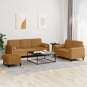 3202051 vidaXL Комплект дивани 3 части с възглавници, кафяв, кадифе