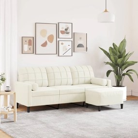 3278275 vidaXL 3-местен диван с табуретка, кремав, 180 см, кадифе