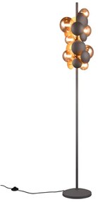 Подова лампа със стъклен абажур в сиво-златисто (височина 155 cm) Bubble - Trio Select