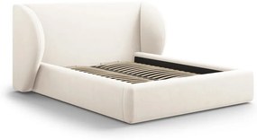 Бежово тапицирано двойно легло с място за съхранение с решетка 160x200 cm Miley - Micadoni Home