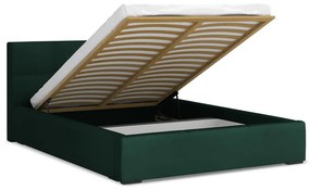 Тъмнозелено кадифено двойно легло 140x200 cm тапицирано с място за съхранение и включена подматрачна рамка Hiko – Makamii
