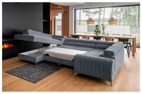 Син сгъваем/с място за съхранение ъглов диван (ляв ъгъл/U форма) Louis – ELTAP