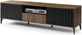 Шкаф РИМИНИ РТВ-182 Елегантен Орех/Черно - МОДЕРЕН ТВ ШКАФ С ЧЕКМЕДЖЕ/РАФТ И НАБРАЗДЕНИ ФРОНТОВЕ