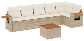 3259237 vidaXL Градински диван с възглавници, 7 части, бежов полиратан