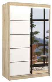 Гардероб с плъзгащи врати с огледало ANCORA, 120x200x58, Сонома/бял + LED