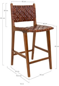 Кафяв бар стол от тиково дърво 101 cm Perugia - House Nordic