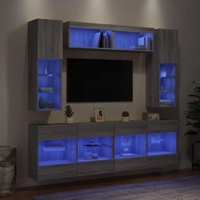 3216802 vidaXL Комплект ТВ стенни шкафове, 6 части, с LED светлини, сив сонома