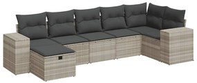 3325708 vidaXL Градински комплект с възглавници, 7 части, светлосив полиратан