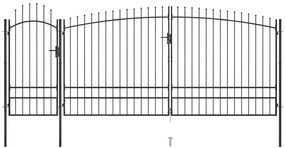 Градинска оградна порта с пики, 5x2,45 м, черна