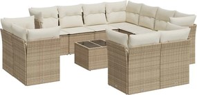 3218518 vidaXL Градински диван с възглавници, 12 части, бежов полиратан