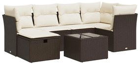 3325299 vidaXL Градински комплект с възглавници, 7 части, кафяв, полиратан