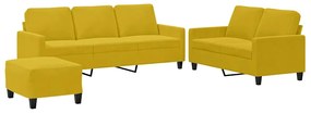 3201532 vidaXL Комплект дивани от 3 части с възглавници, жълт, кадифе