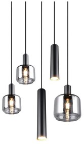 Черно висящо осветително тяло с метален абажур/със стъклен абажур ø 40 cm Mataro – Trio