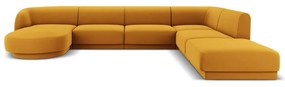 Ъглов диван от кадифе в цвят горчица (десен ъгъл/U) Miley - Micadoni Home
