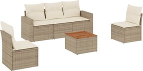 3256394 vidaXL Градински диван с възглавници, 6 части, бежов полиратан