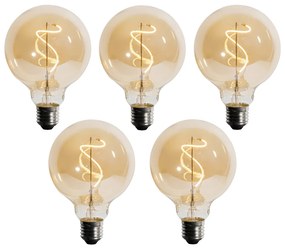 Комплект от 5 E27 димируеми LED крушки със спираловидна нажежаема жичка G95 4W 270 lm 2200K
