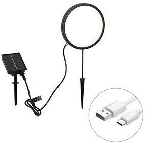 Шпикова лампа черна 50 см с акумулаторна и слънчева LED IP65 - Adalind