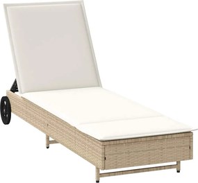 4104037 vidaXL Шезлонг с колелца и шалте, бежов, полиратан