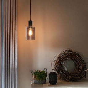 Винтидж висяща лампа черна с димно стъкло - Vidra