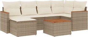 3258586 vidaXL Градински диван с възглавници, 7 части, бежов полиратан