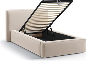 Бежово единично легло 90x200 cm тапицирано с място за съхранение с включена подматрачна рамка Jodie – Micadoni