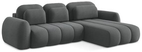 Тъмносив разтегателен ъглов диван с място за съхранение от букле (десен ъгъл) Pele – Makamii