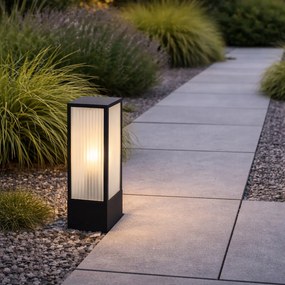 Стойка за външна лампа черна с релефно стъкло 40 см IP44 - Charlois