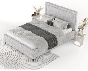 Светлосиво тапицирано двойно легло с място за съхранение с включена подматрачна рамка 180x200 cm Baleine – Maison de Rêve