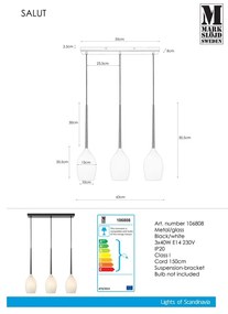 Бяло и черно висящо осветително тяло със стъклен абажур Salut – Markslöjd