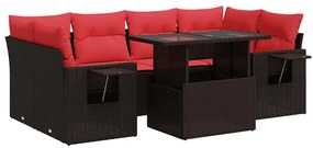 3326435 vidaXL Градински диван с възглавници, 7 части, кафяв полиратан акация