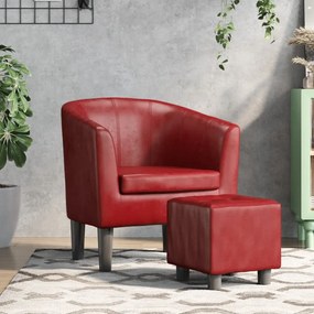 356495 vidaXL Фотьойл с табуретка за крака, виненочервен, изкуствена кожа
